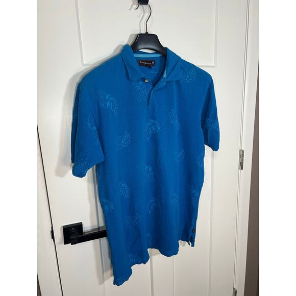 Tommy Bahama Polo Mens Size M Medium Blue Tropical Leaves Short Sleeve Cotton - Picture 2 of 9
